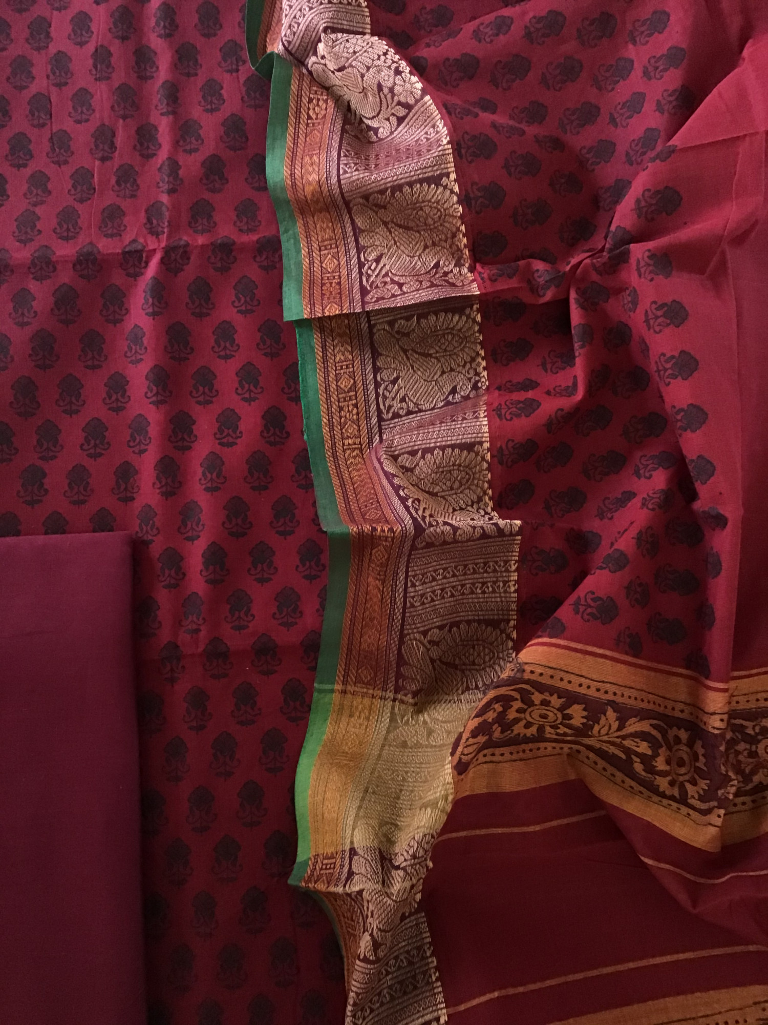 Pure Mangalgiri Cotton Printed Suit - Maroon