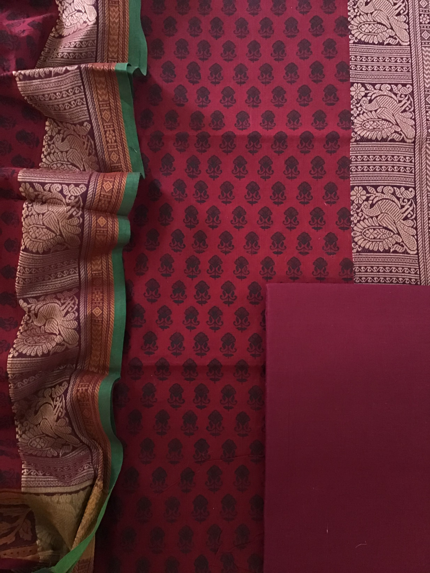 Pure Mangalgiri Cotton Printed Suit - Maroon