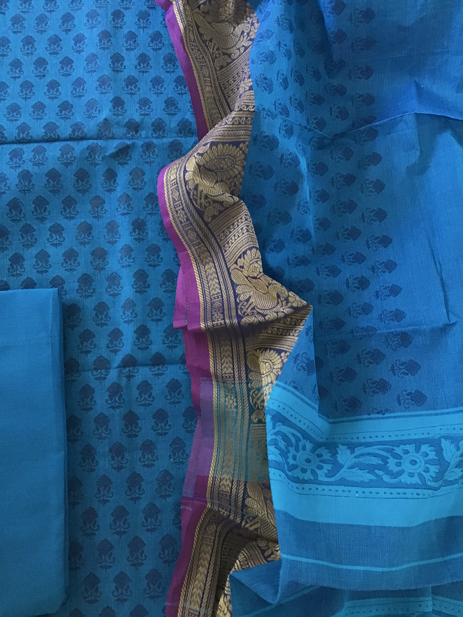 Pure Mangalgiri Cotton Printed Suit - Blue