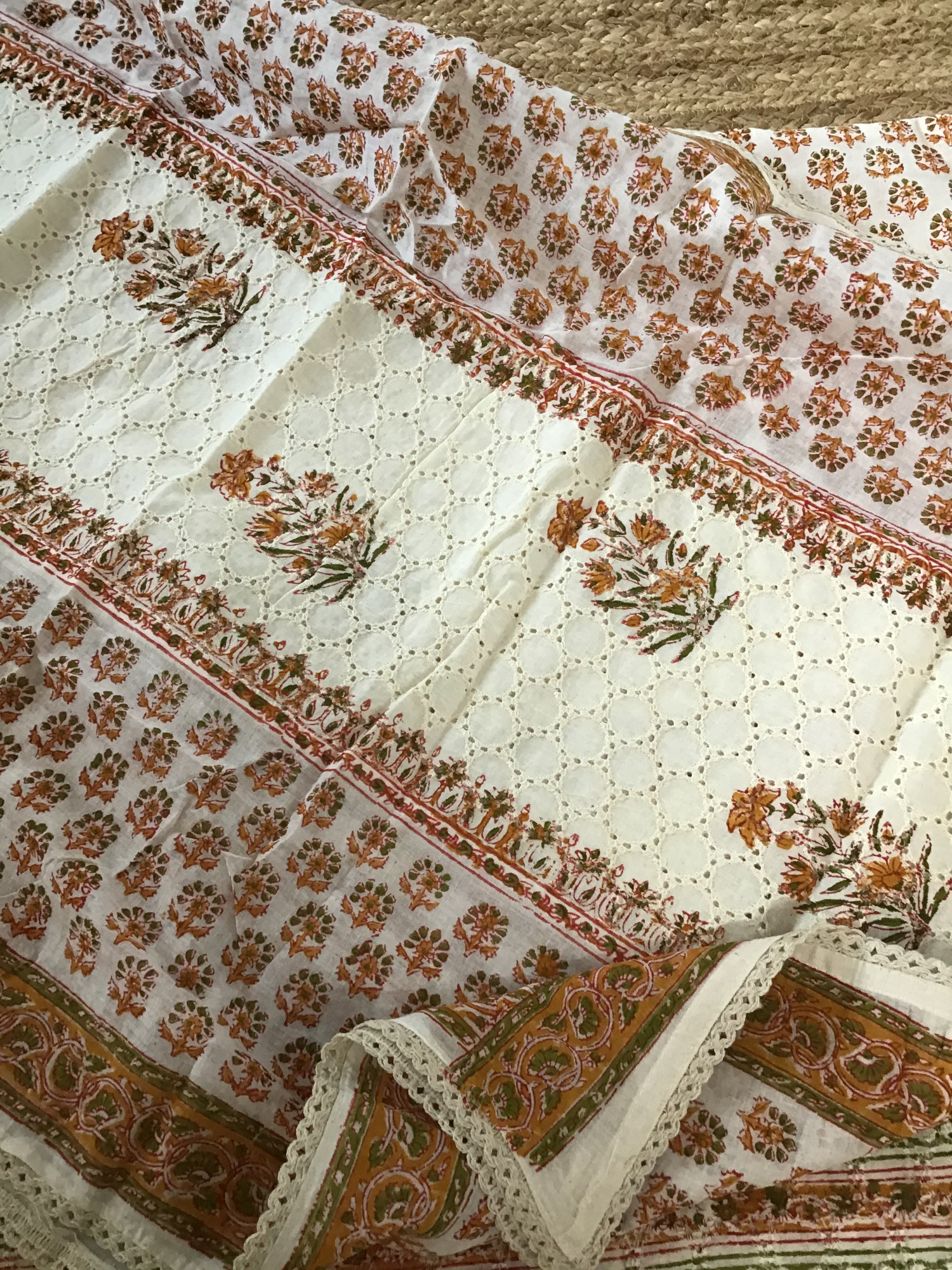 Pure Cotton Printed Embroidered Suit - OffwhiteOrange