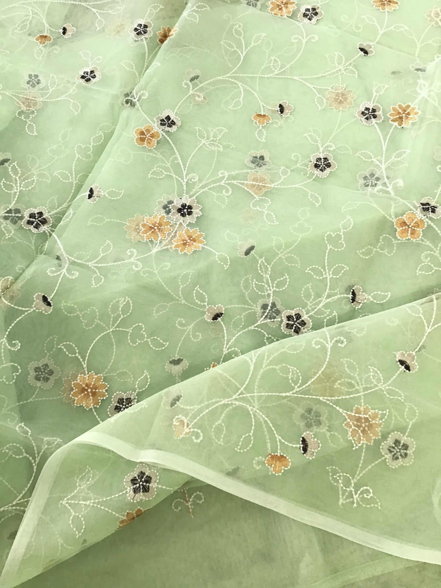 Soft Semi Organza Embroidered Suit - Green