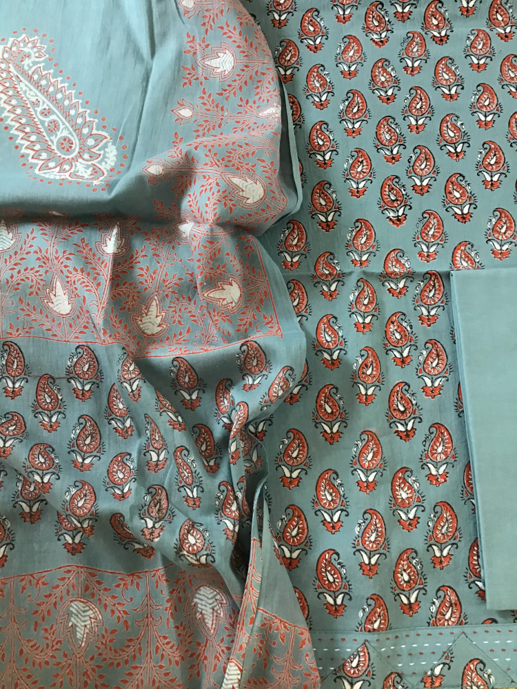 Image of Pure Cotton Printed Suit - Blue