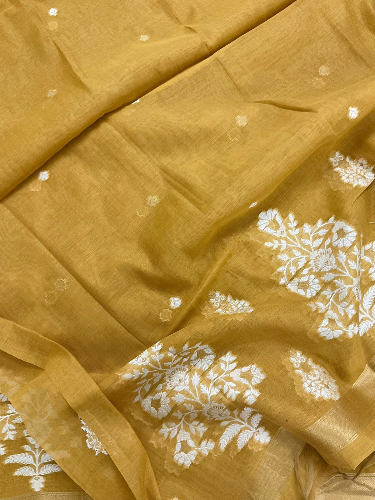 Soft Slub Chanderi Jamdani Weaved Suit - Yellow