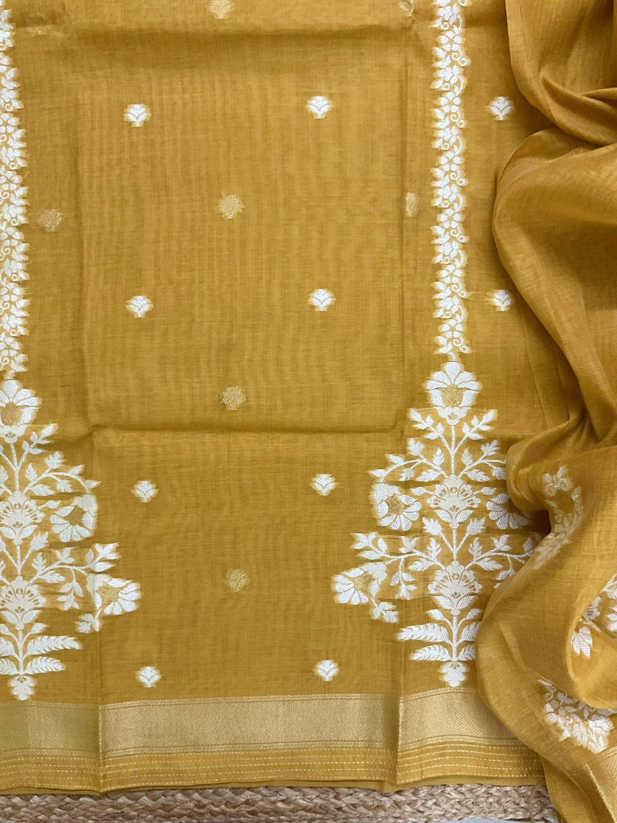 Soft Slub Chanderi Jamdani Weaved Suit - Yellow