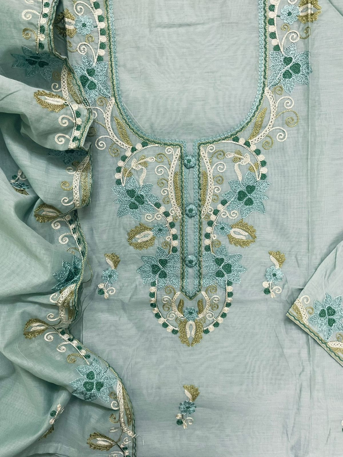 Soft Chanderi Embroidered Suit - Green
