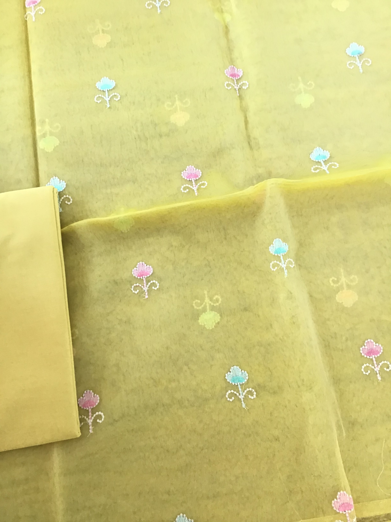 Soft Semi Organza Embroidered Suit - Yellow