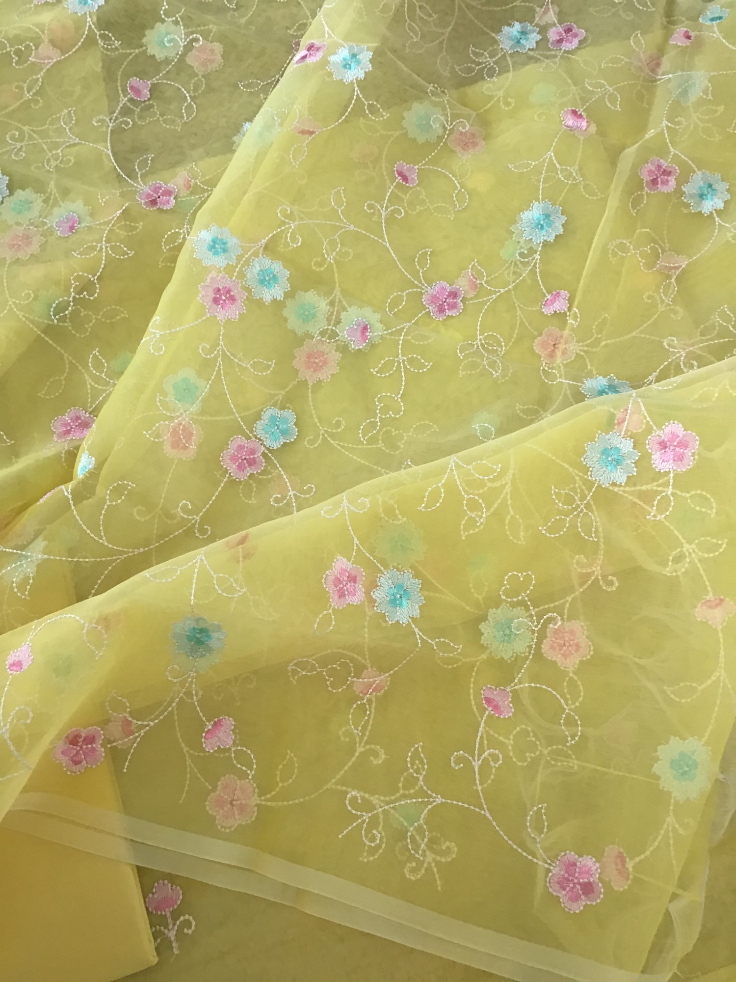Soft Semi Organza Embroidered Suit - Yellow