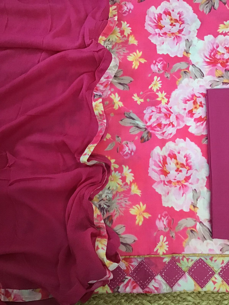 Image of Pure Muslin Printed Suit - Pink
