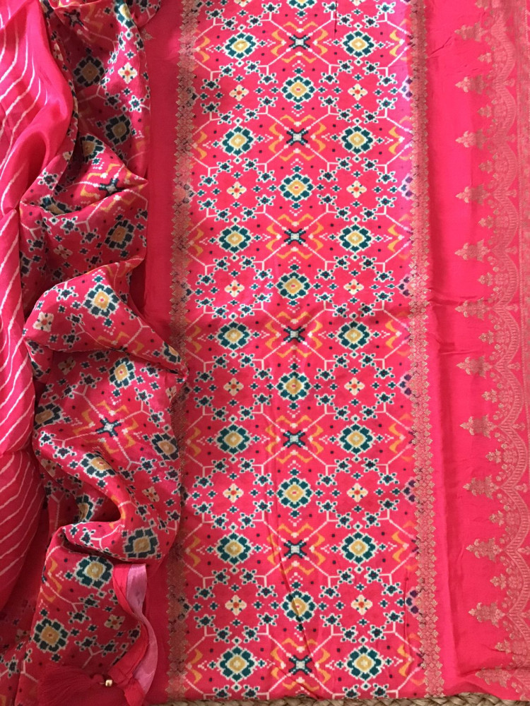 Image of Pure Upada Silk Printed Banarasi Weaved Suit - Red