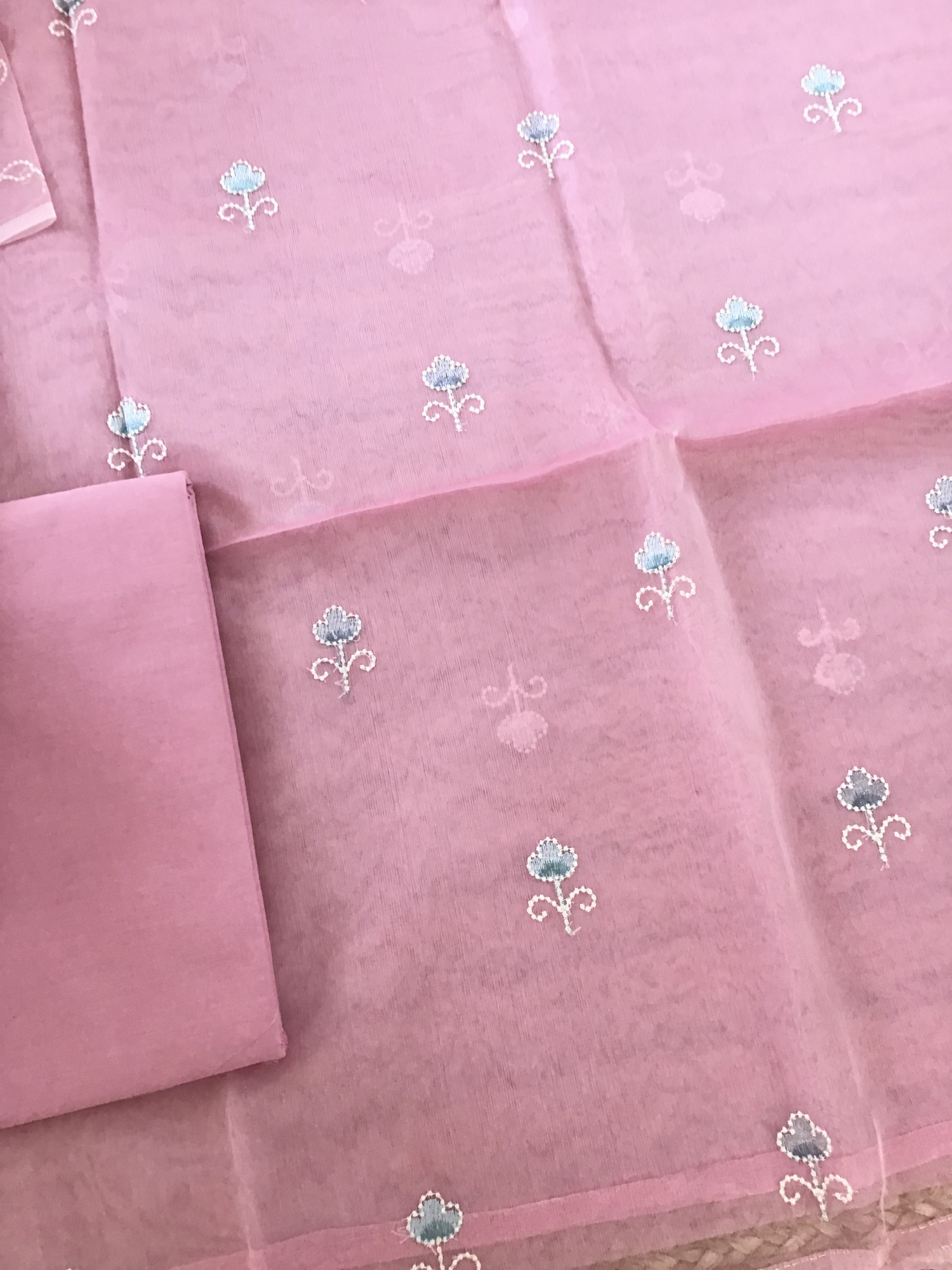 Soft Semi Organza Embroidered Suit - Pink