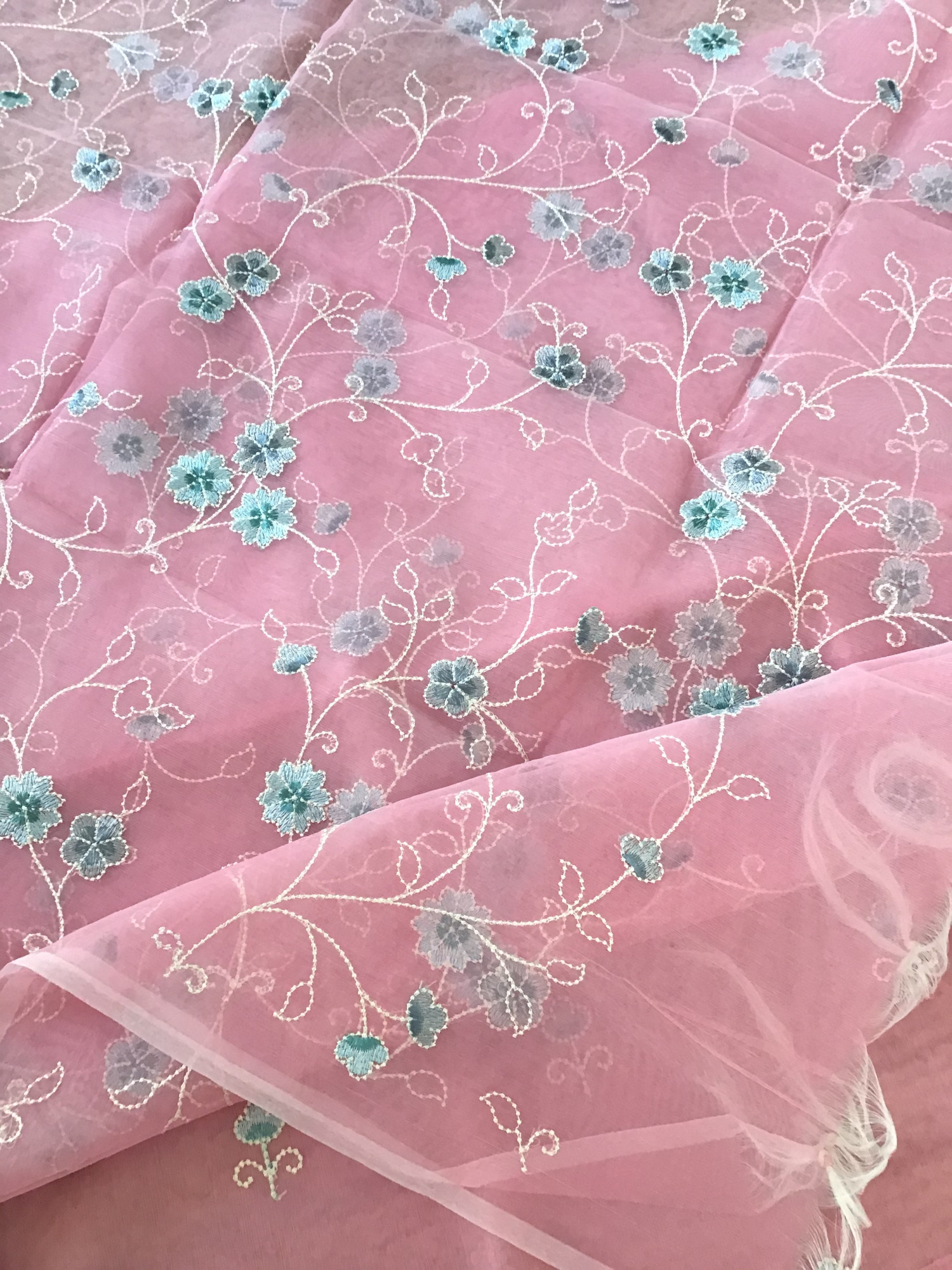 Soft Semi Organza Embroidered Suit - Pink