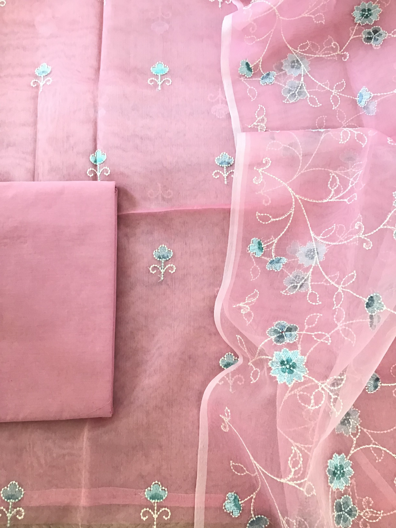 Soft Semi Organza Embroidered Suit - Pink