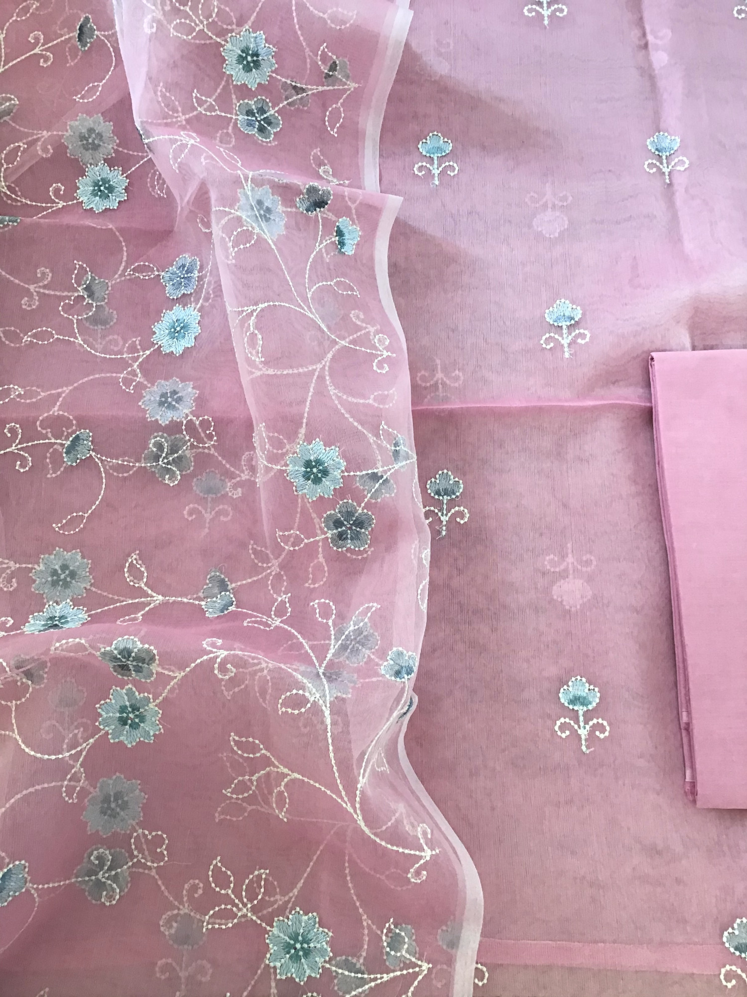 Soft Semi Organza Embroidered Suit - Pink