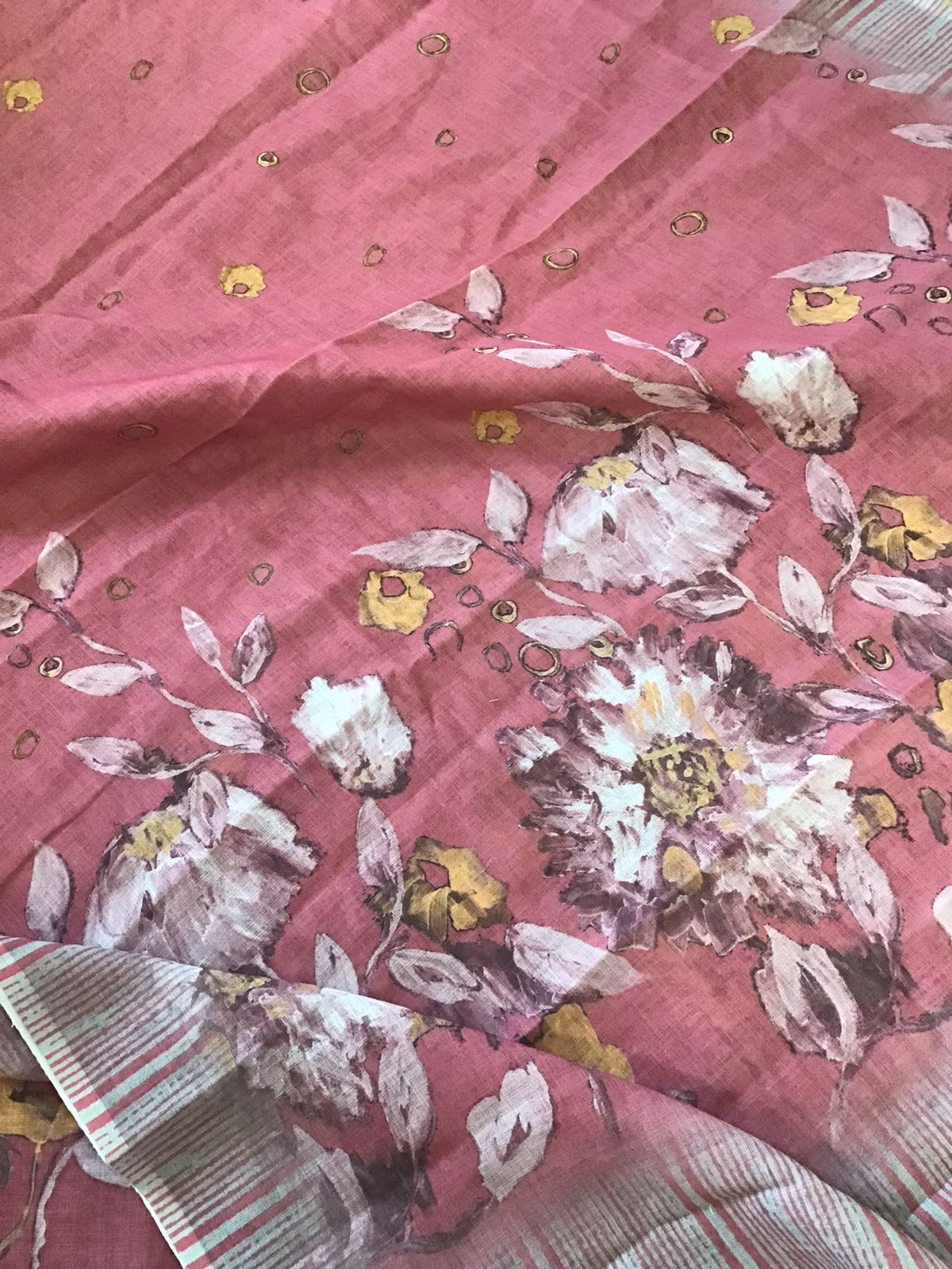 Soft Linen Jute Cotton Printed Embroidered Suit - Pink