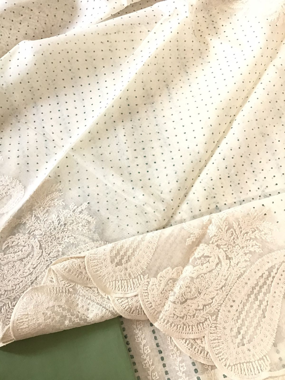 Pure Fine Mul Chanderi Printed Embroidered Suit - Offwhite