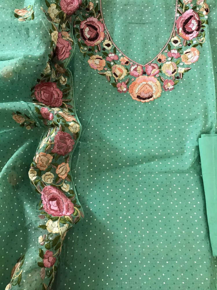 Image of Soft Supernet Printed Embroidered Suit - Green