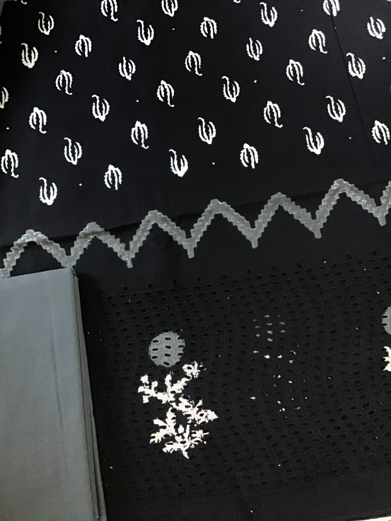 Pure Cotton Printed Embroidered Suit - Black