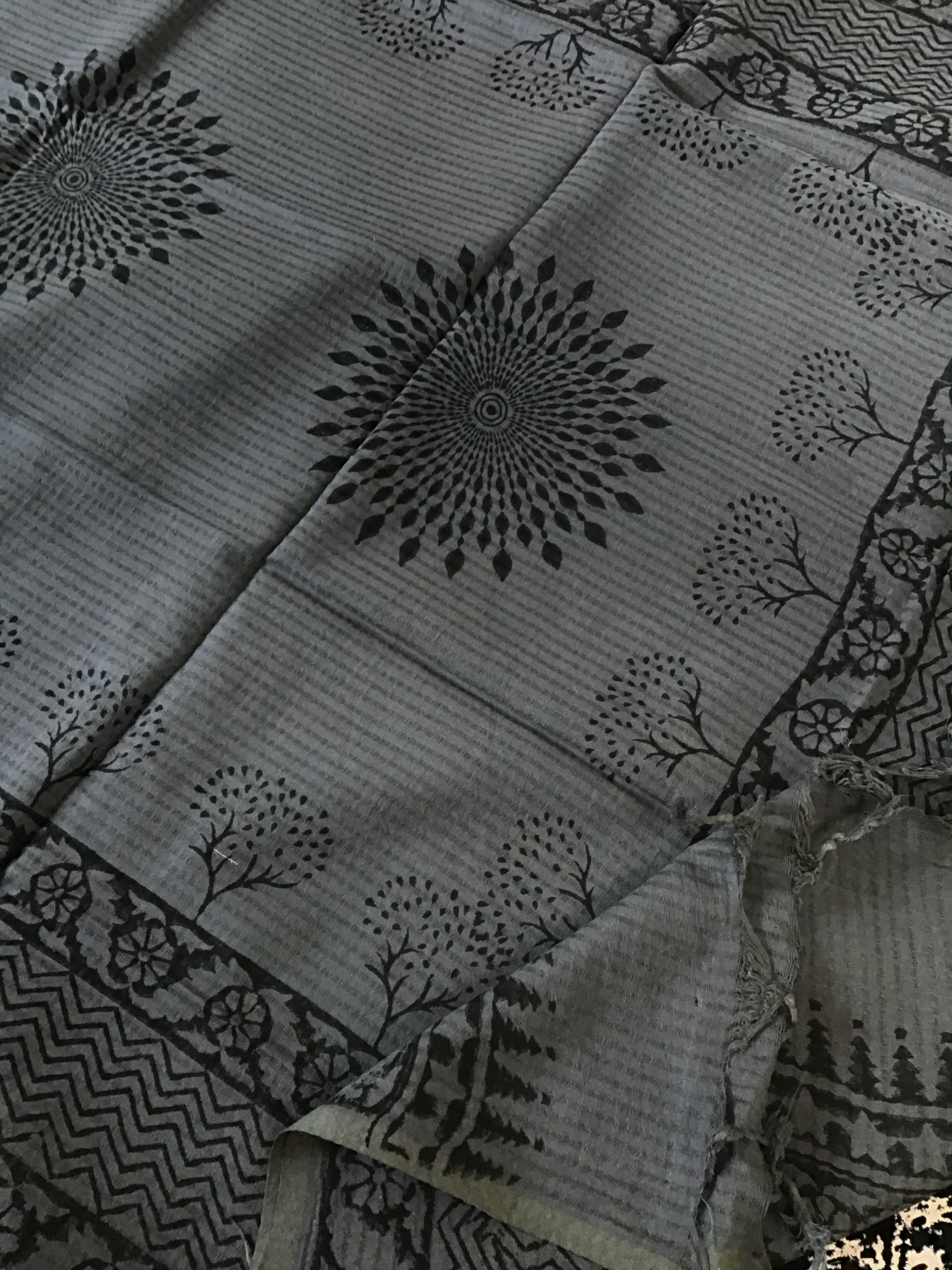 Pure Cotton Printed Embroidered Suit - Black