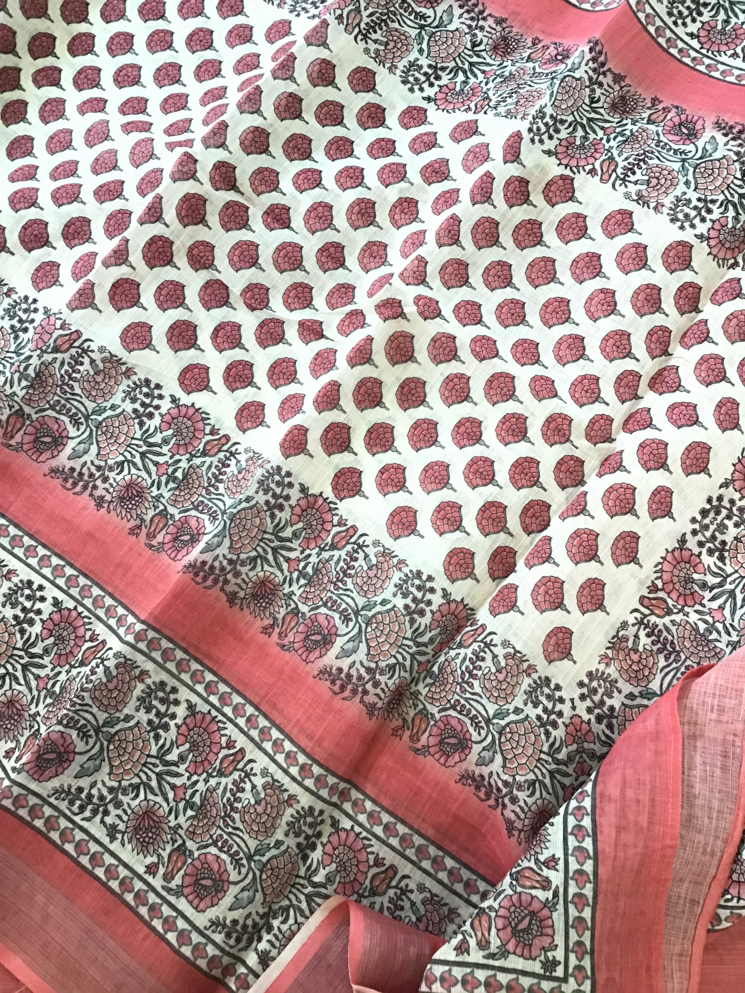 Soft Semi Linen Jute Cotton Printed Embroidered Suit - Pink