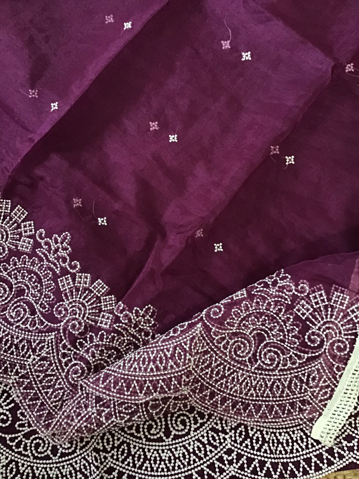 Soft Muslin Silk Embroidered Suit - WINE