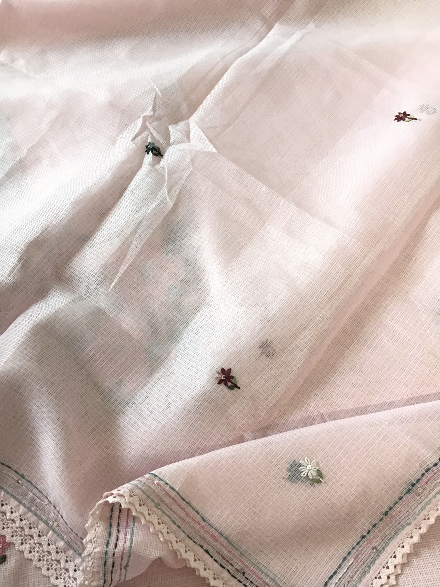 Soft Kota Silk Brush Painted Embroidered Suit - Pink