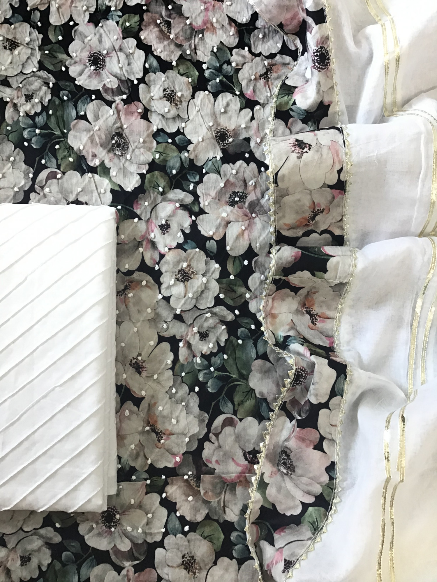 Pure Cotton Printed Embroidered Suit - Black