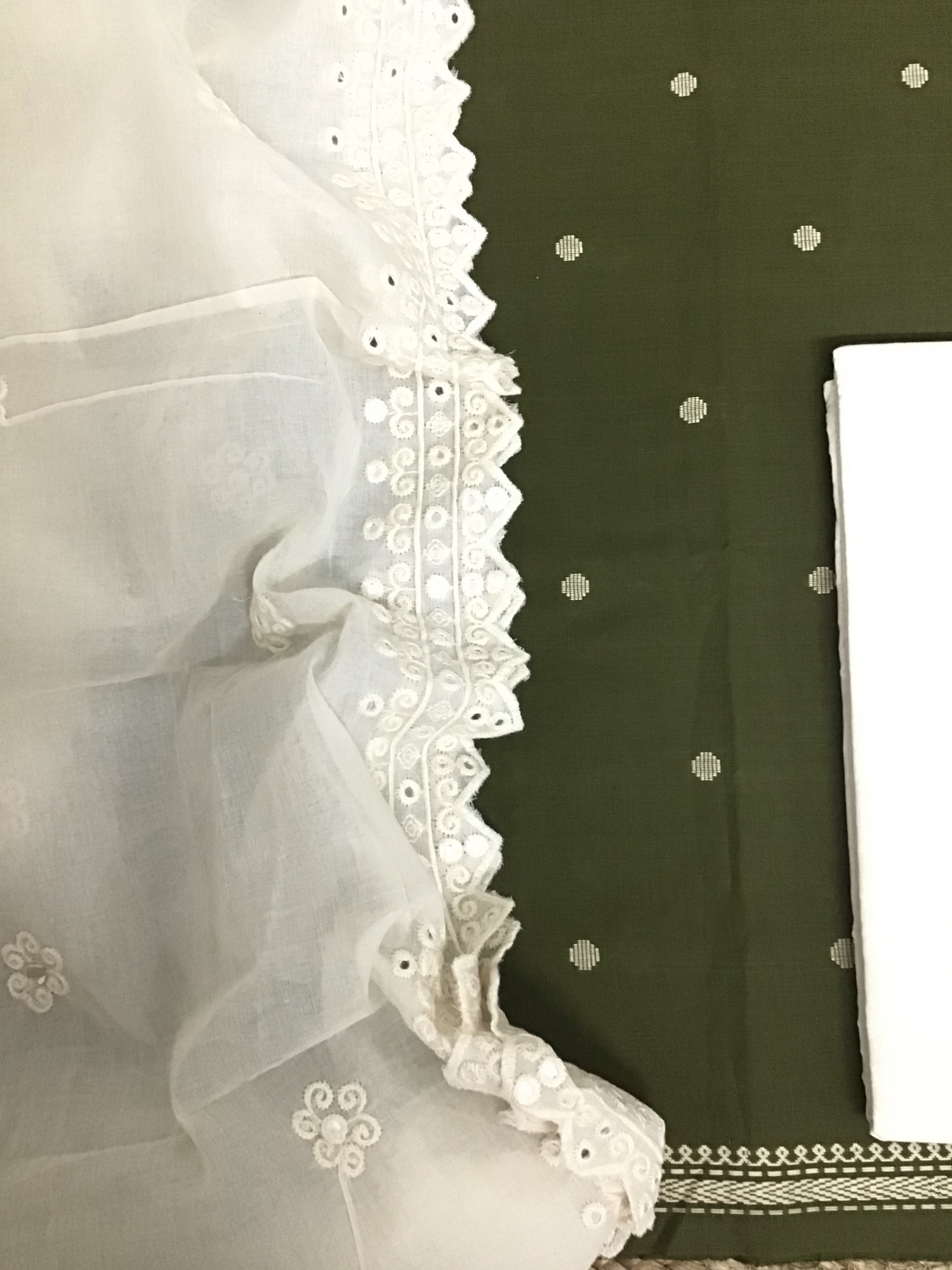 Pure Handloom Cotton Self Weaved Suit - Green