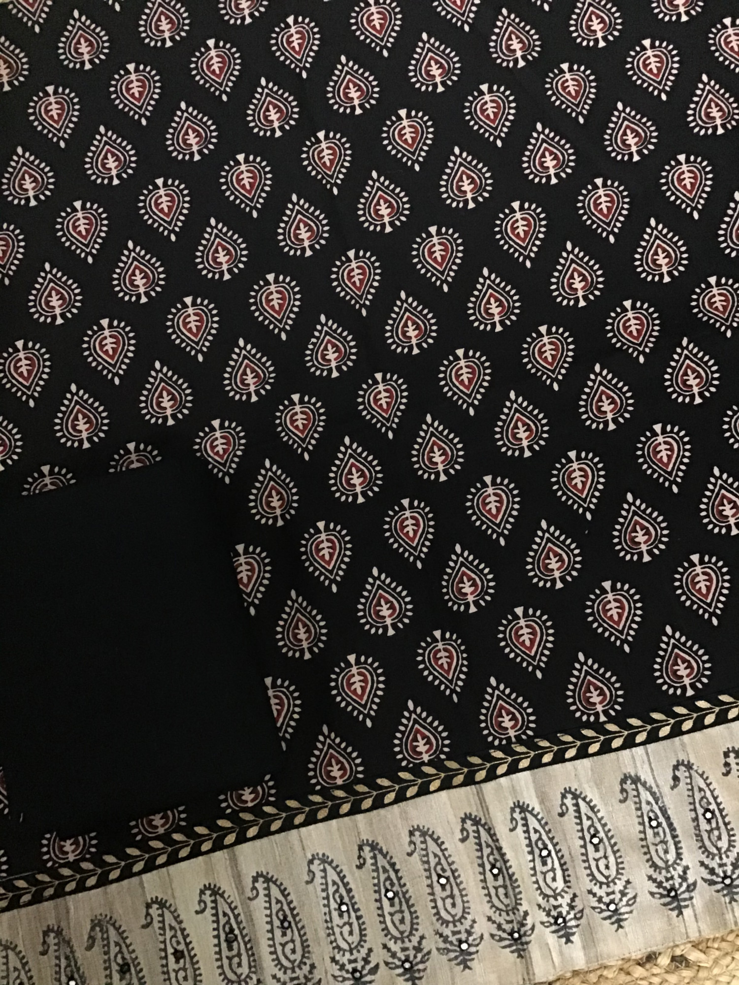 Pure Cotton Printed Embroidered Suit - Black