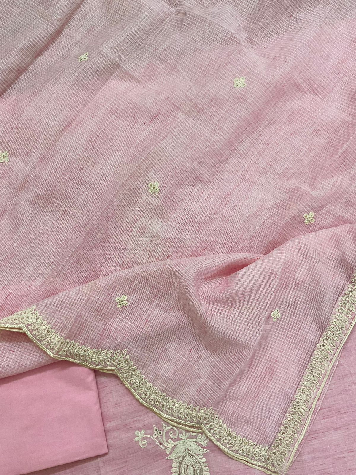 Pure Fine Handloom Cotton Embroidered Suit - Pink