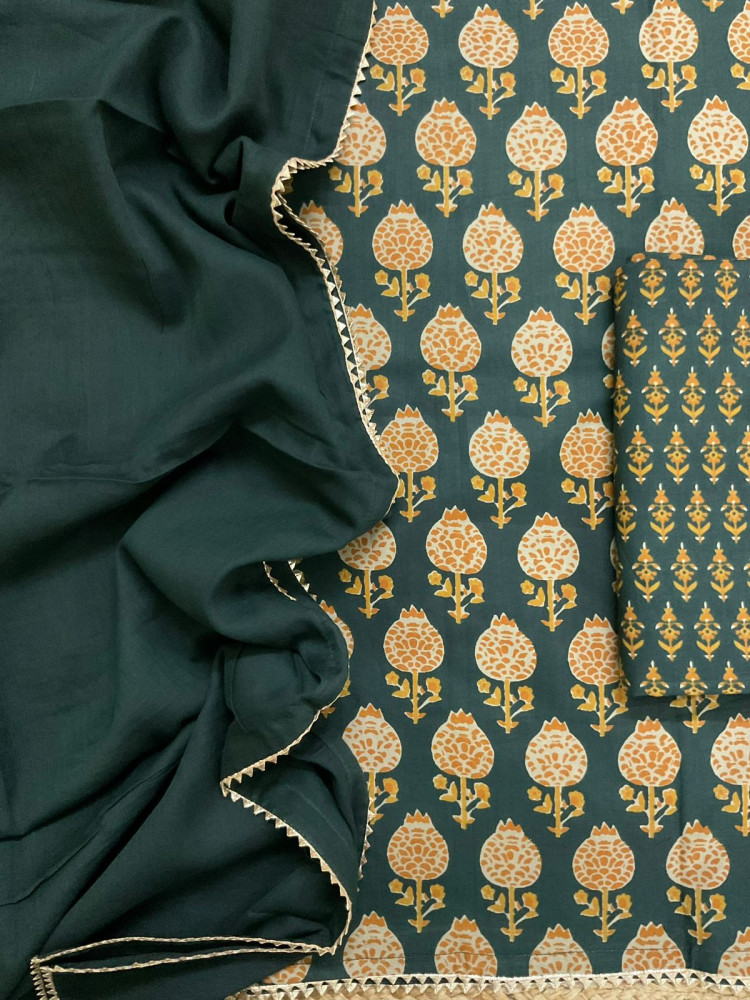 Image of Pure Cotton Printed Suit - Green