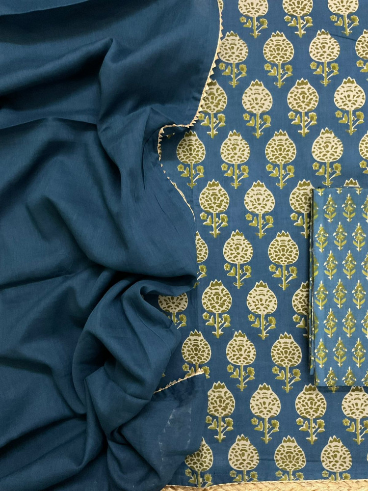 Image of Pure Cotton Printed Suit - Blue