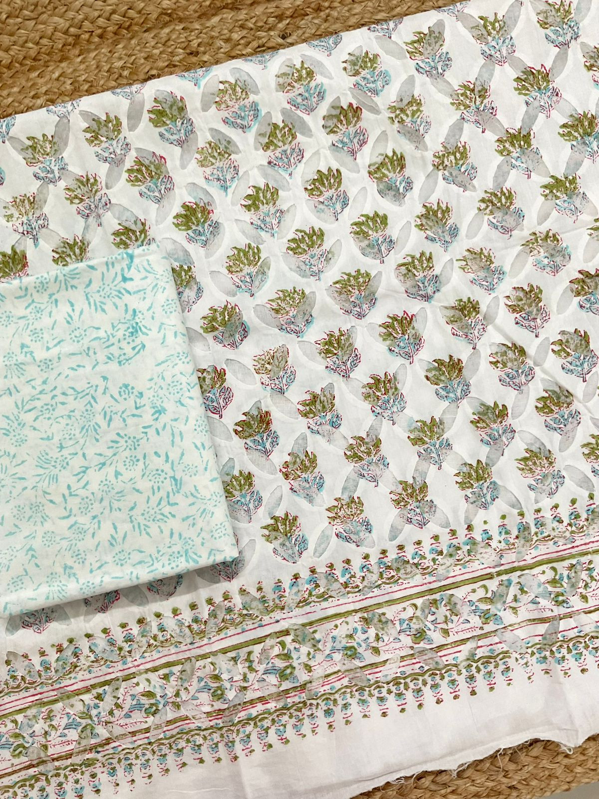 Pure Cotton Printed Applique Work Suit - White