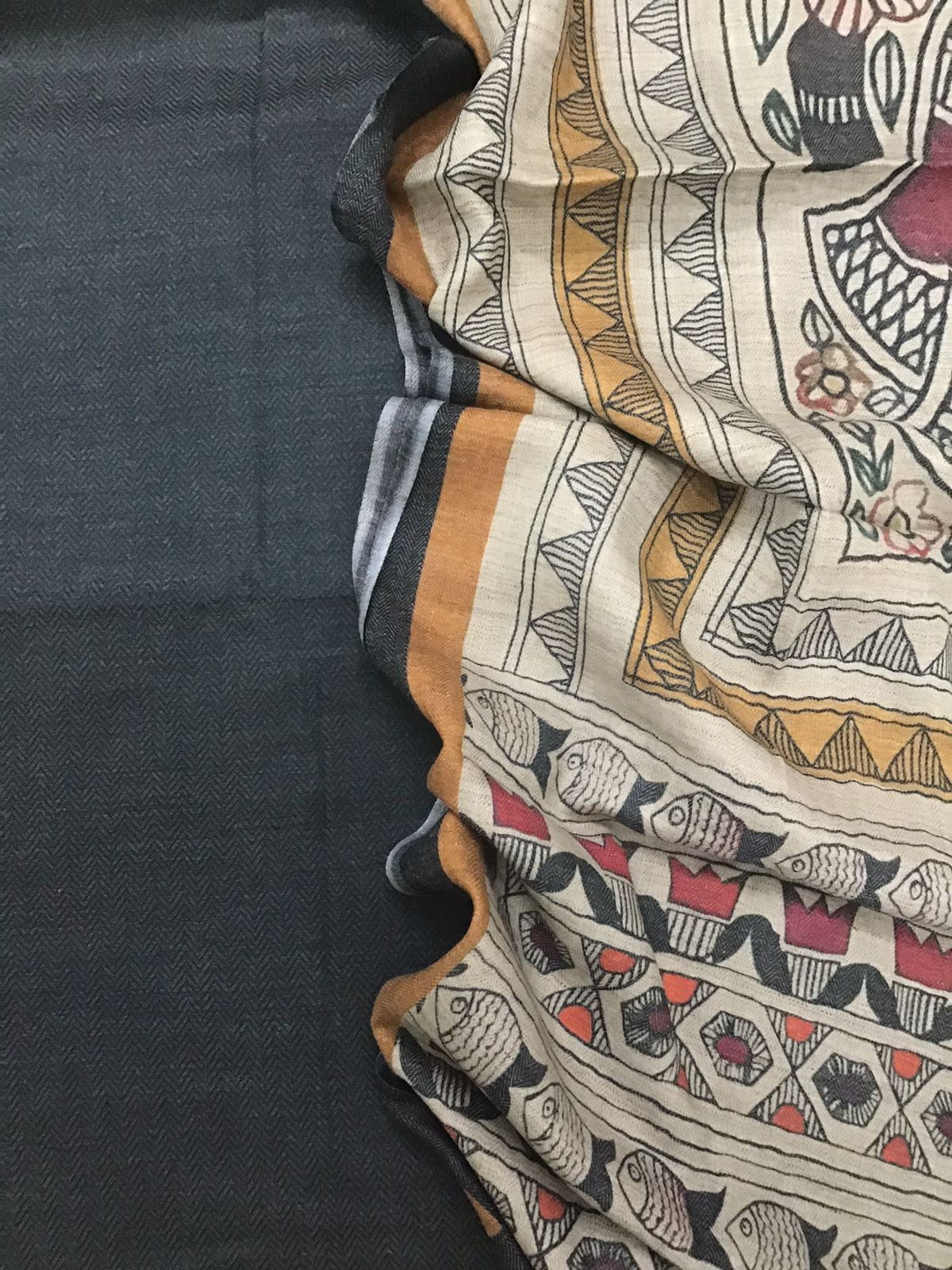 Soft Woollen Basbara Cotton Silk Printed Suit - Black