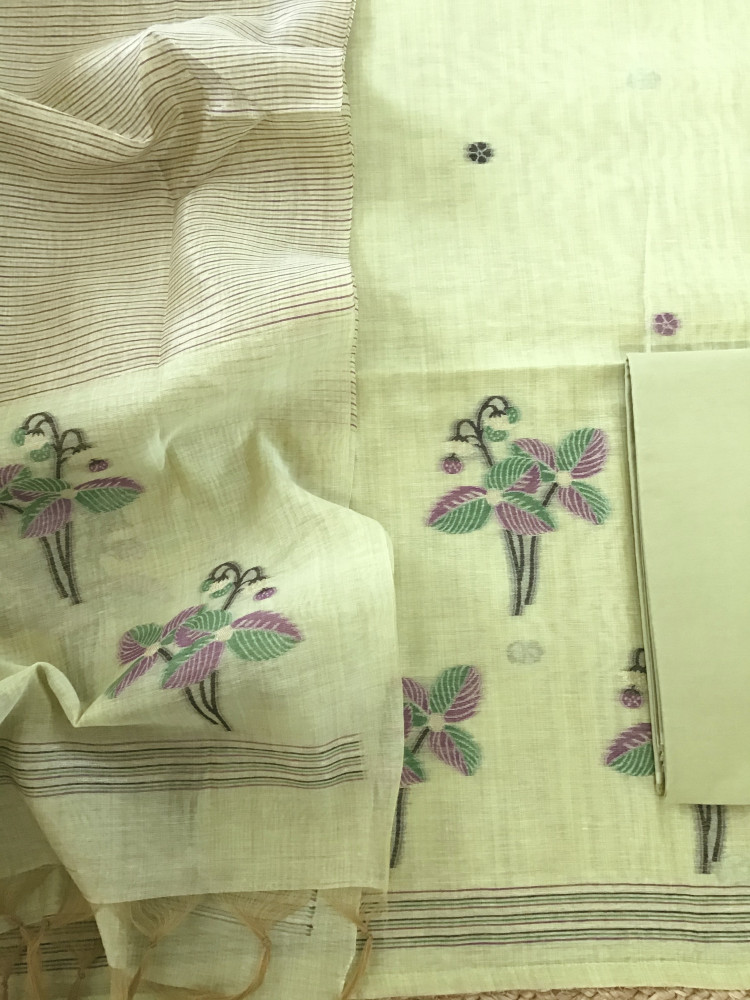 Image of Soft Slub Chanderi Jamdani Weaved Suit - Green