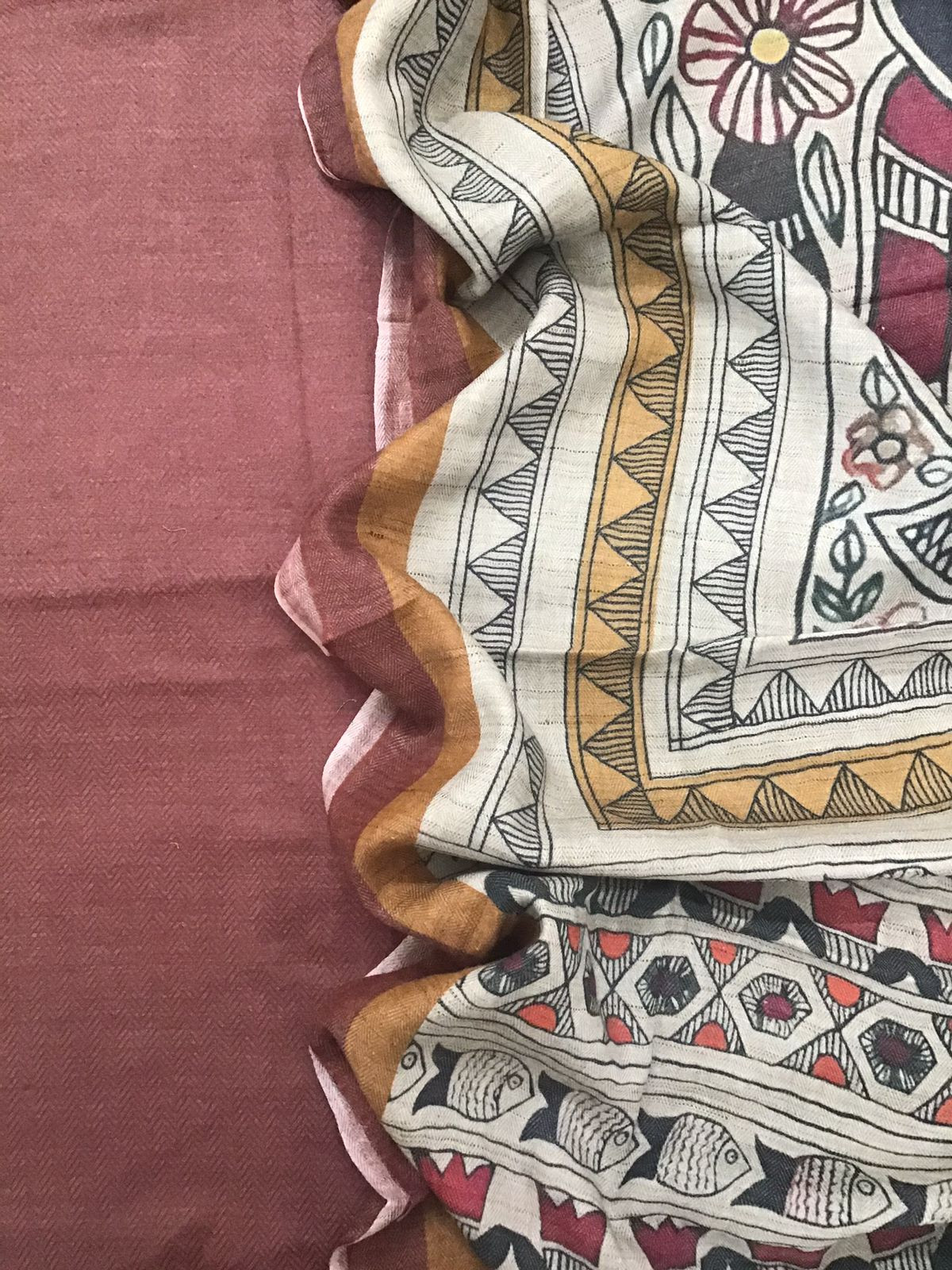 Soft Woollen Basbara Cotton Silk Printed Suit - Brick Red