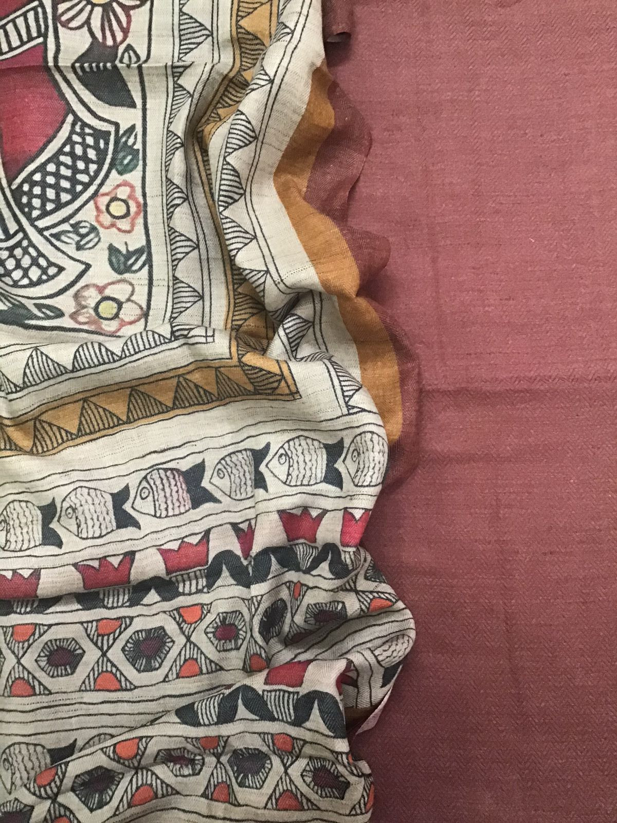 Soft Woollen Basbara Cotton Silk Printed Suit - Brick Red