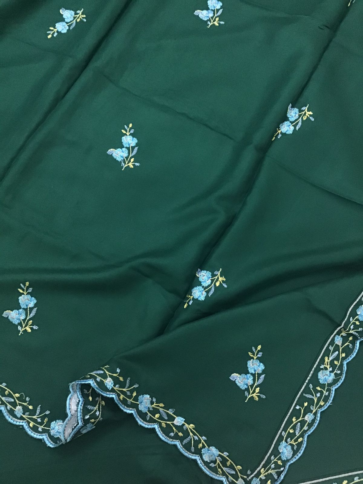 Soft Woollen Slub Silk Embroidered Suit - Green
