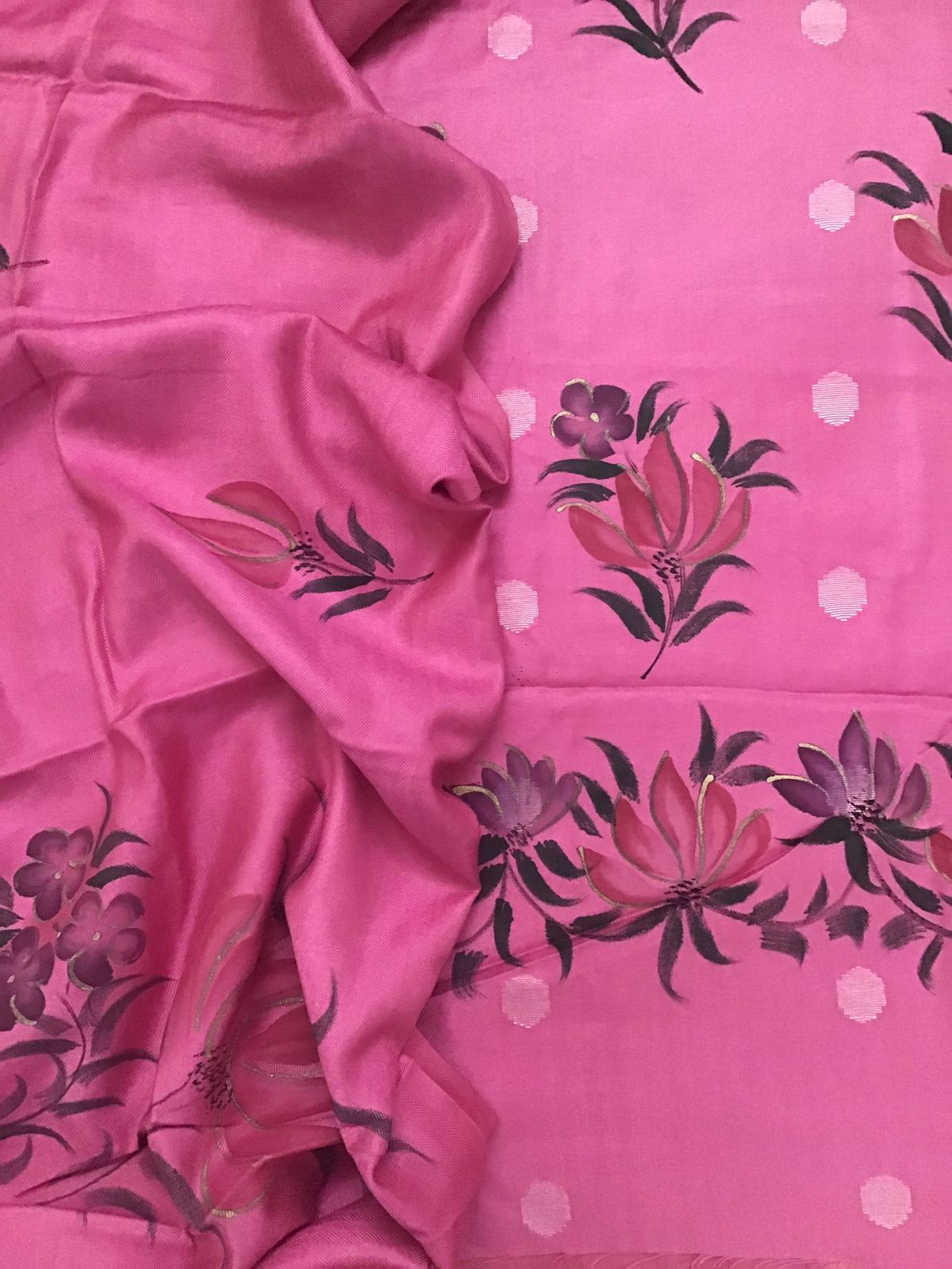 Soft Woollen Spun Silk Brush Painted Suit - Pink