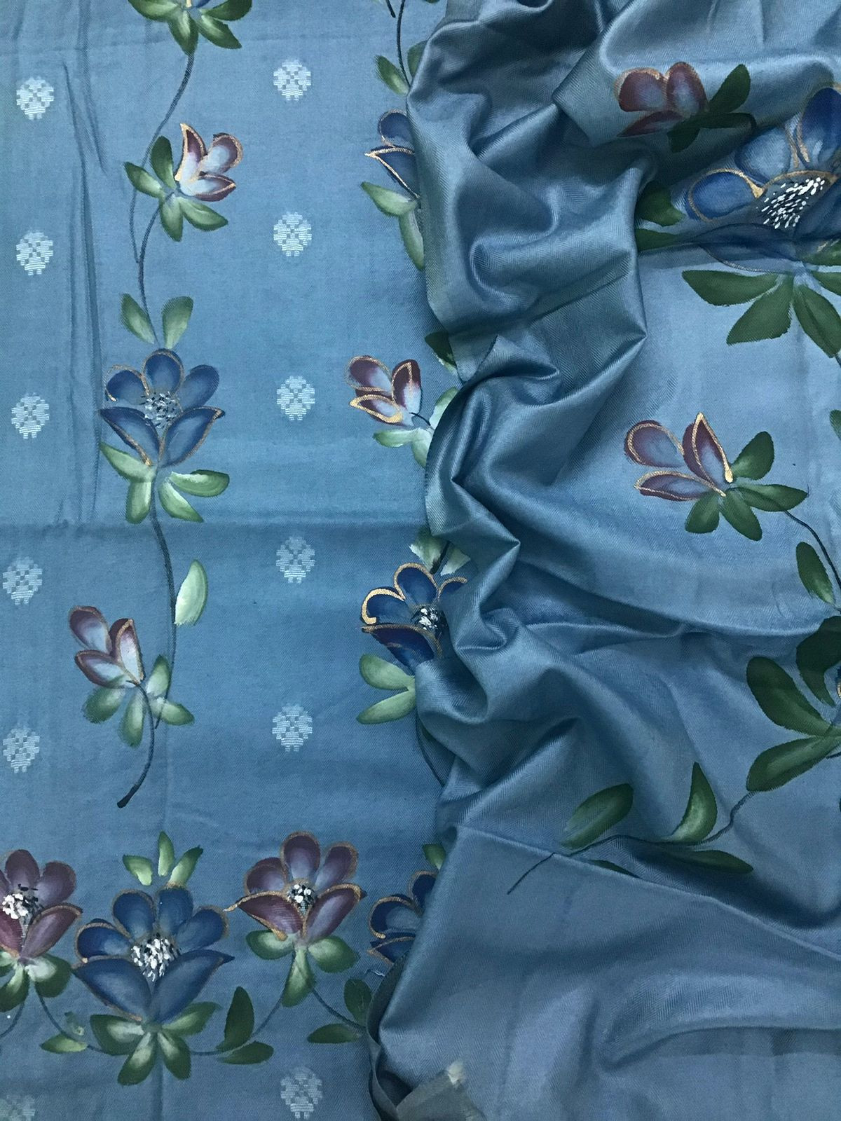 Soft Woollen Spun Silk Brush Painted Suit - Blue