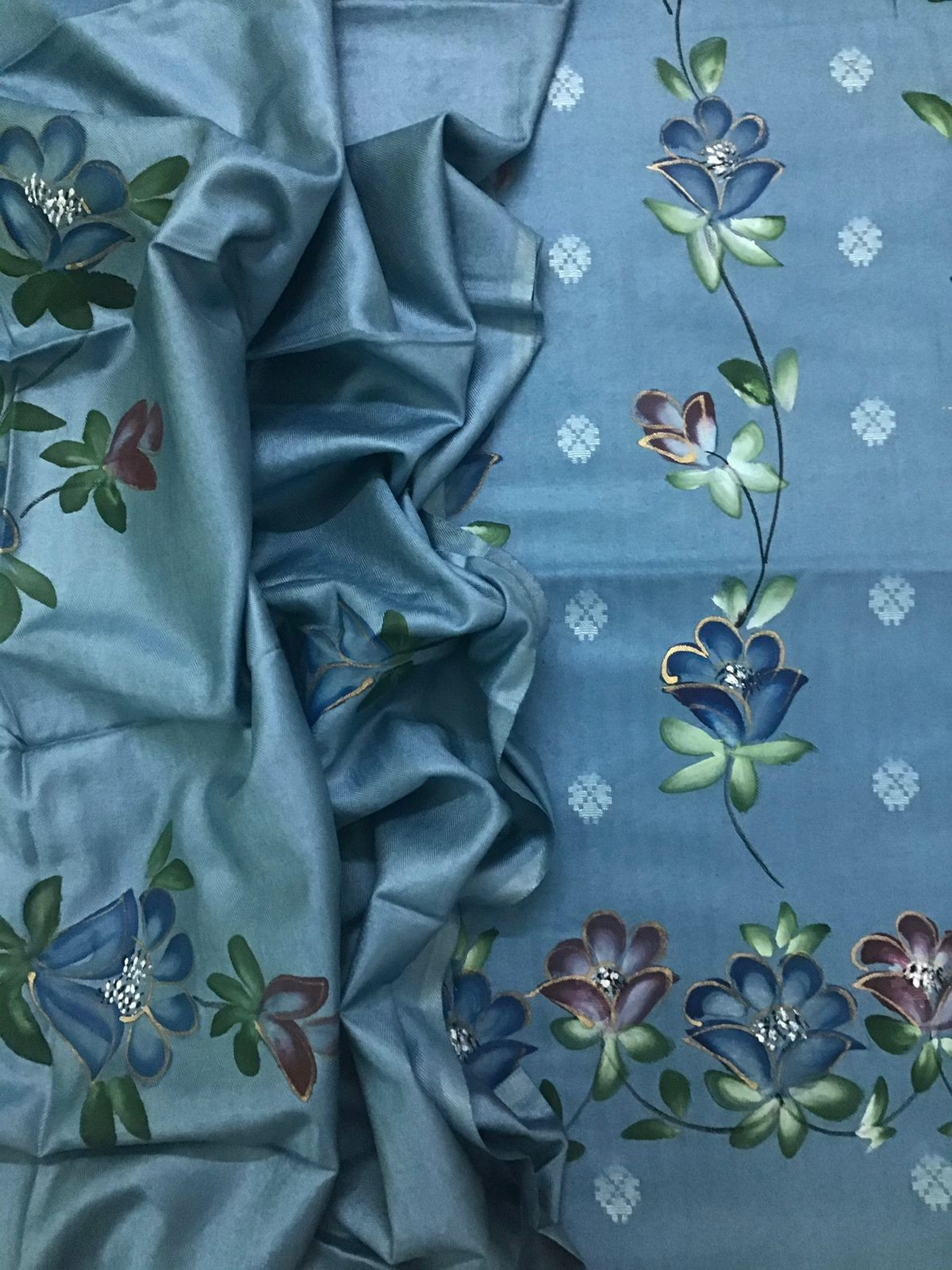 Soft Woollen Spun Silk Brush Painted Suit - Blue