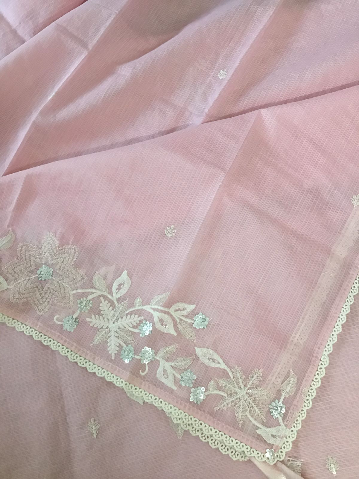 Soft Kota Silk Embroidered Suit - Pink