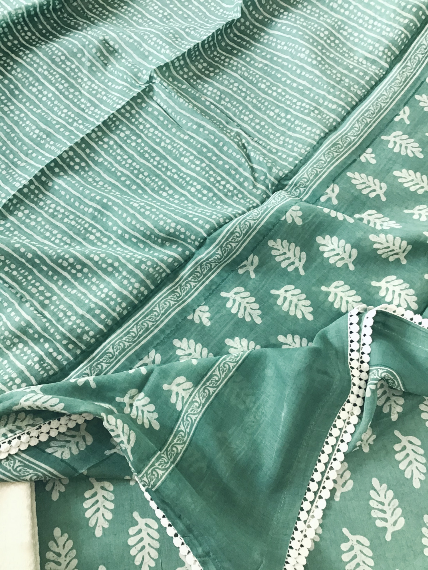 Pure Fine Mul Cotton Batik Printed Embroidered Suit - Green