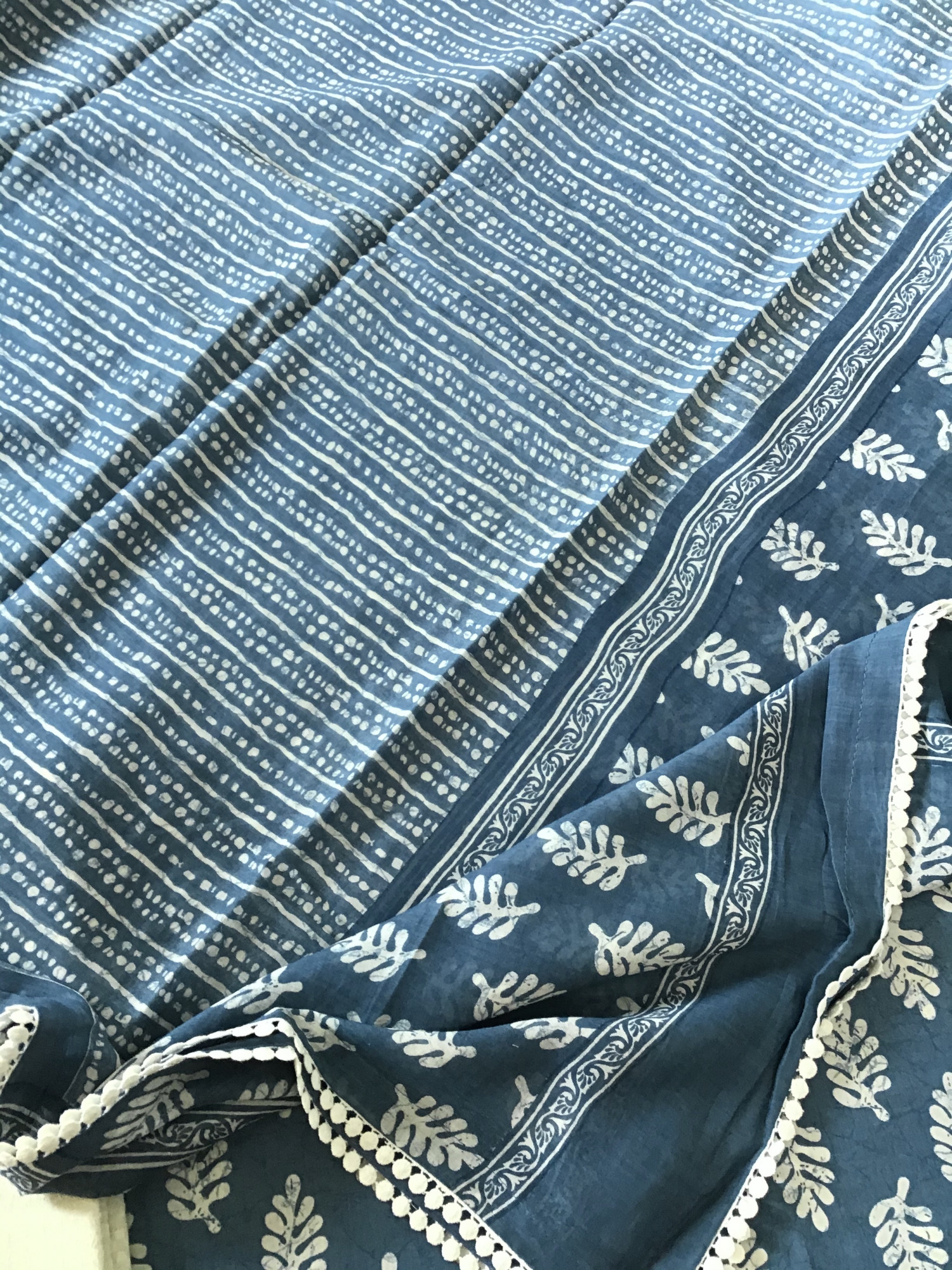 Pure Fine Mul Cotton Batik Printed Embroidered Suit - Blue