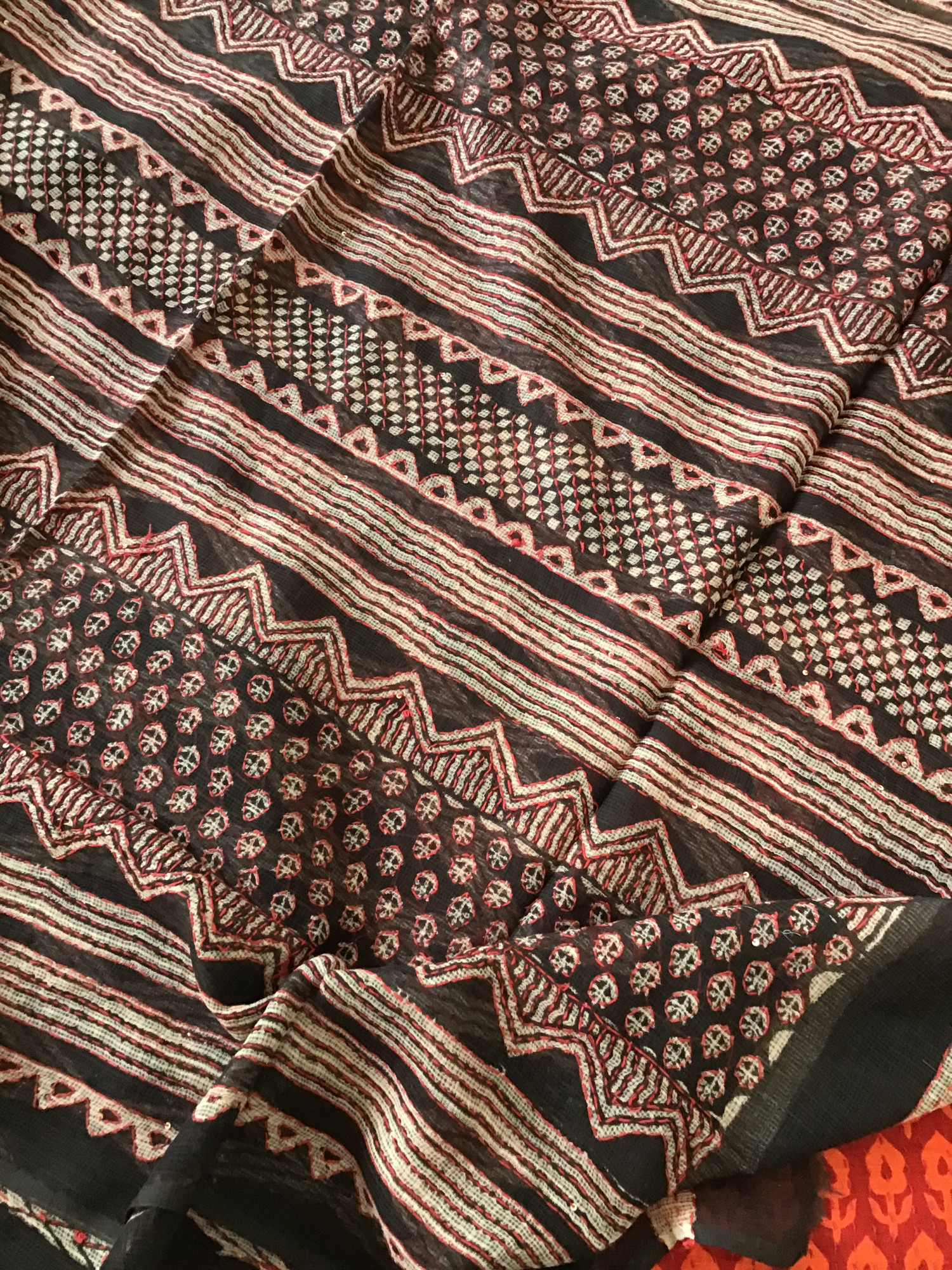 Pure Fine Muslin Printed Embroidered Suit - Orange