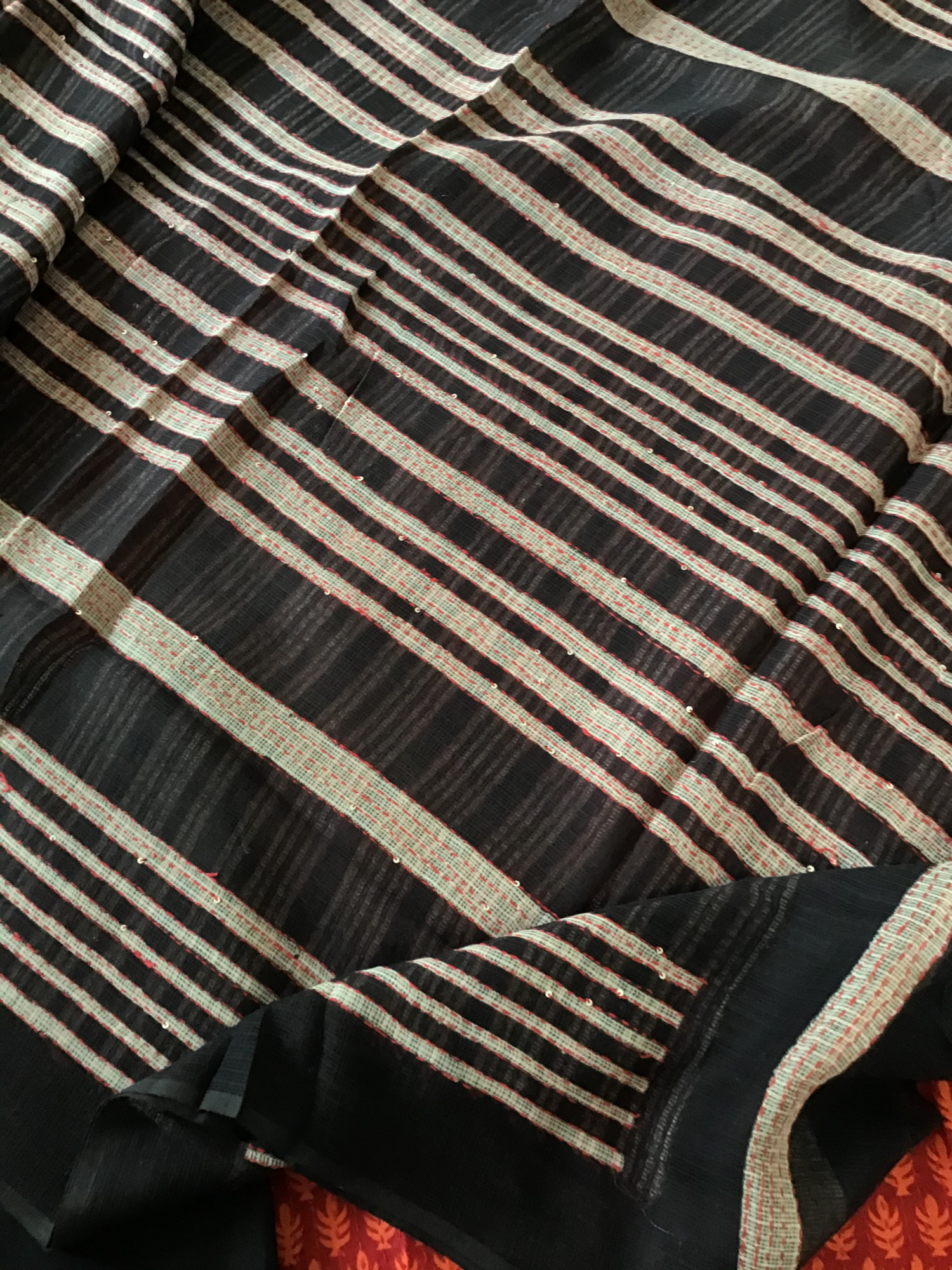 Pure Fine Muslin Printed Embroidered Suit - Orange