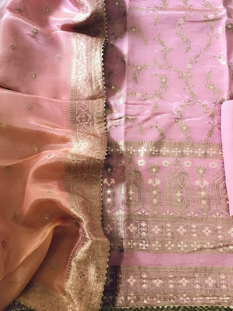 Image of Pure Tissue Chanderi Banarasi Weaved Suit - Pink