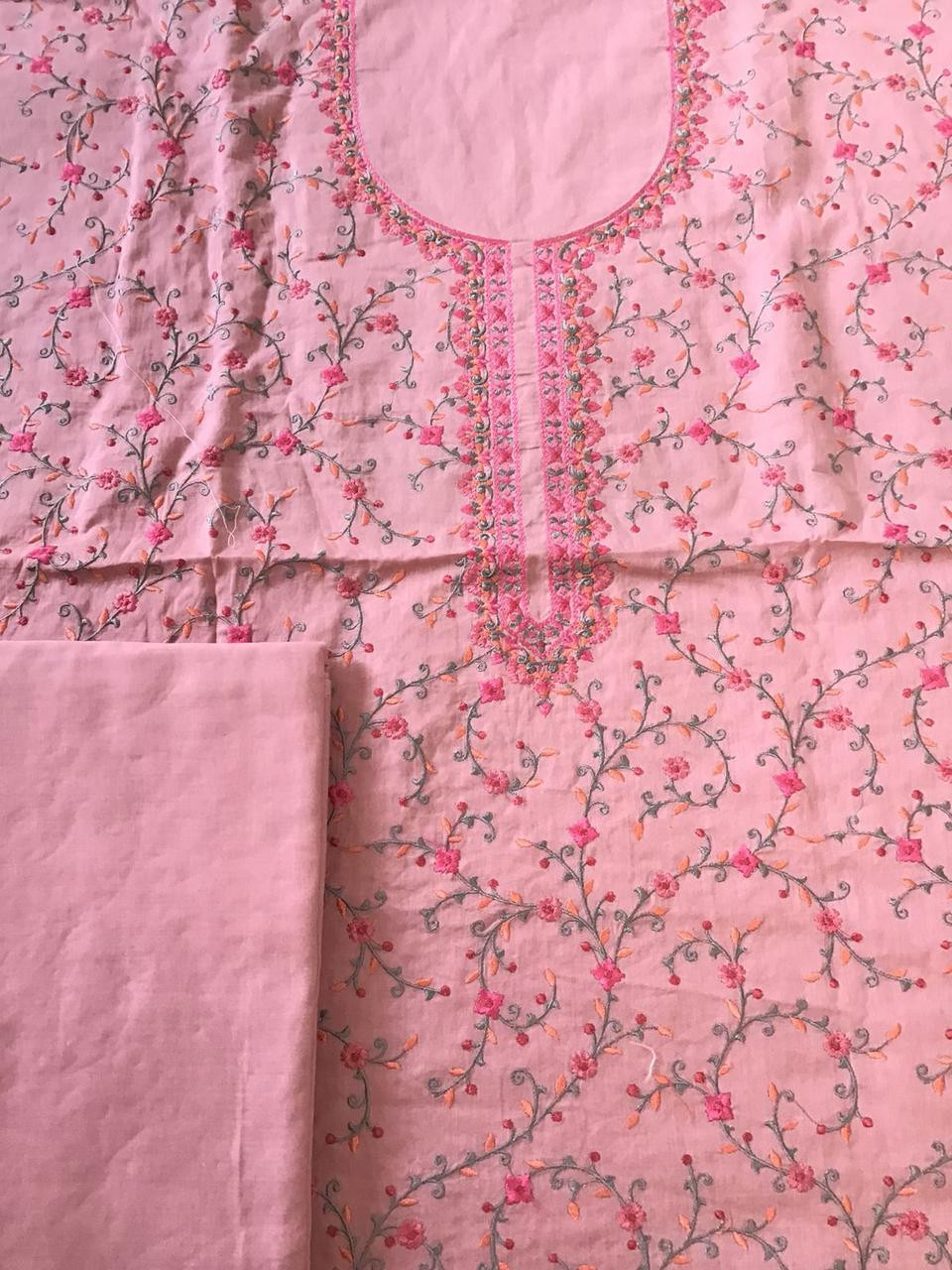 Pure Cotton Printed Embroidered Suit - Pink