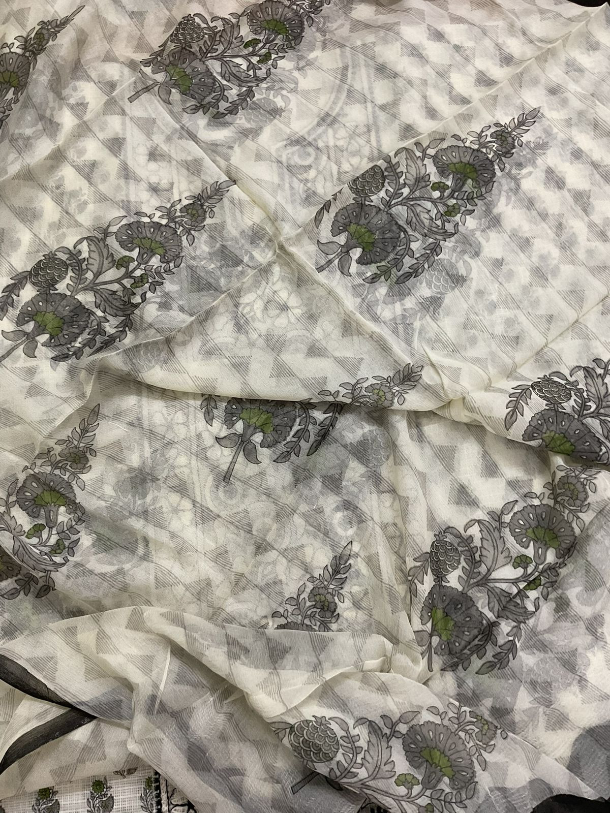 Pure Kota Cotton Printed Embroidered Suit - Off White