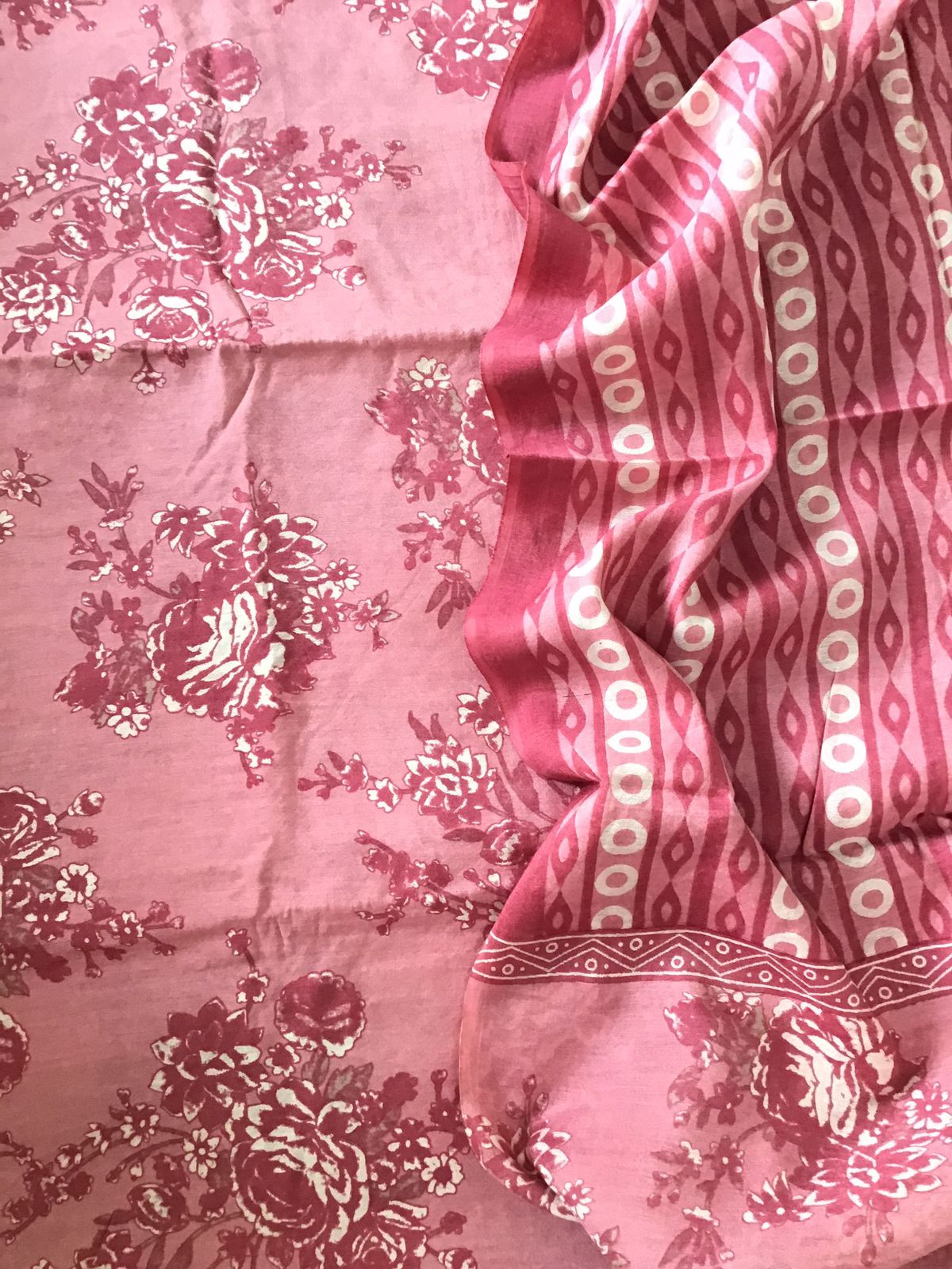 Soft Malai Chanderi Printed Suit - Pink