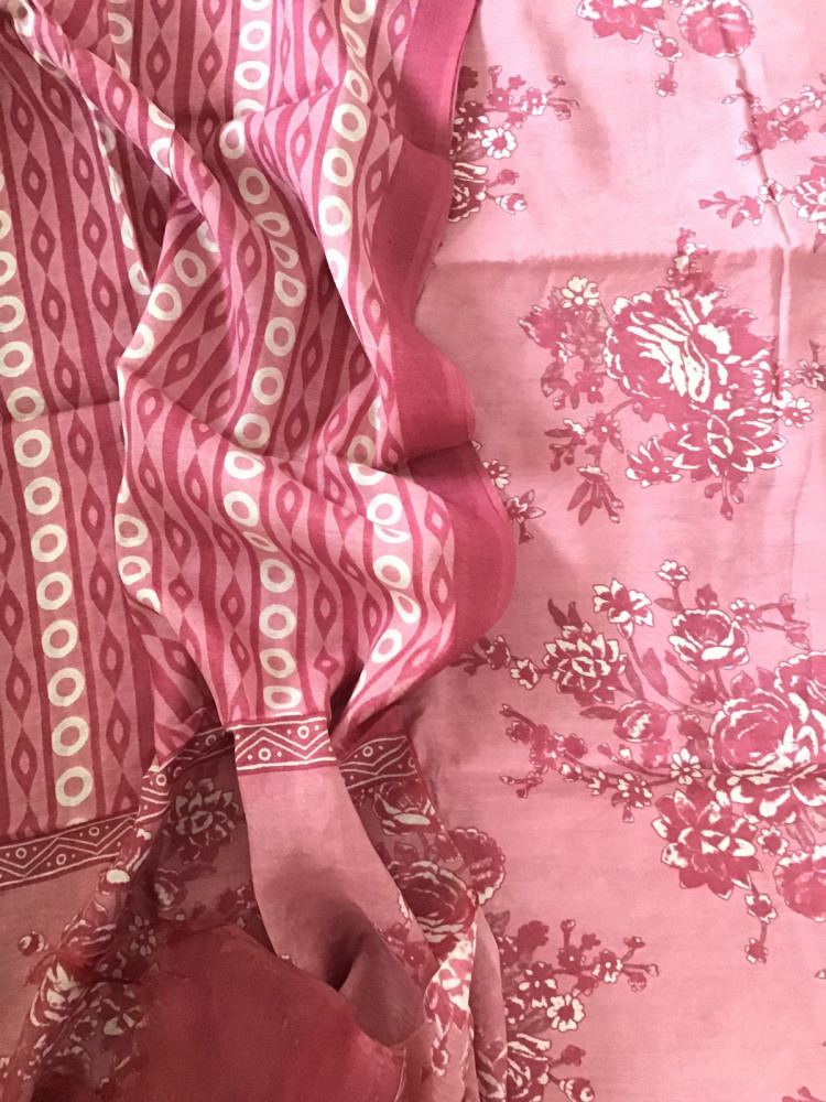 Image of Soft Malai Chanderi Printed Suit - Pink